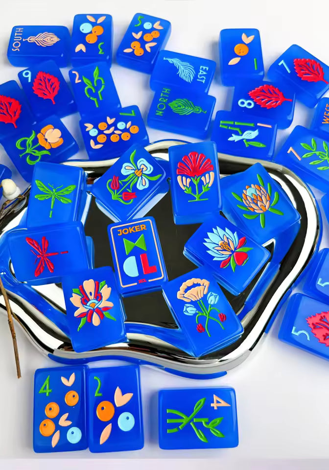 Bright Blue Modern Mahjong Tile Set