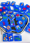 Bright Blue Modern Mahjong Tile Set