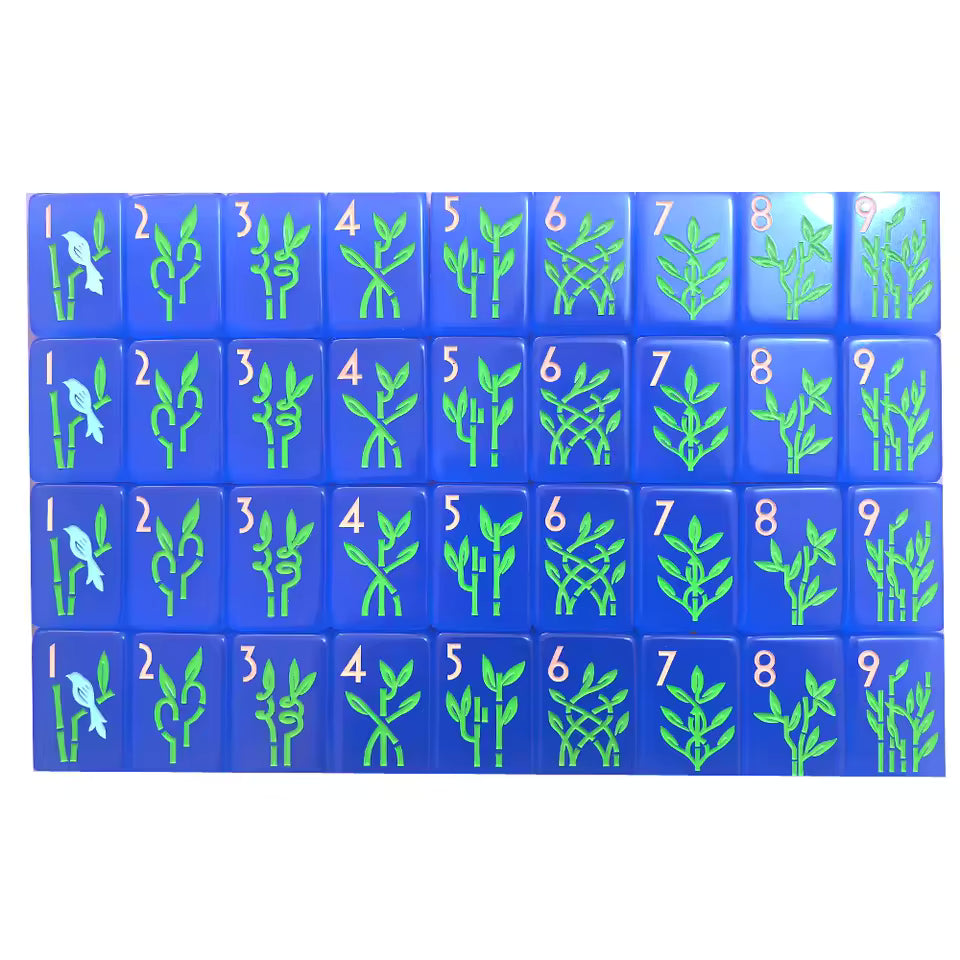 Bright Blue Modern Mahjong Tile Set
