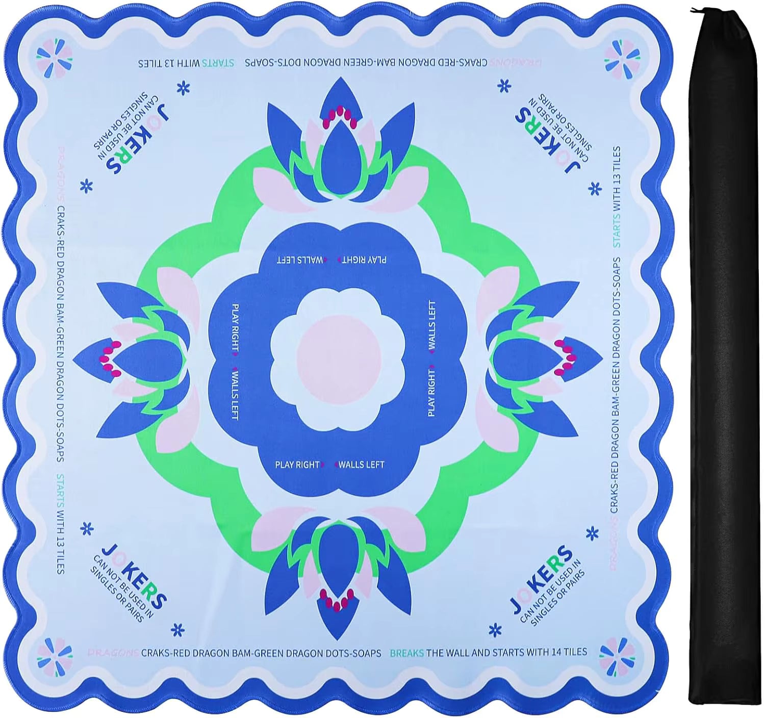 Blue Lotus Mahjong Table Mat