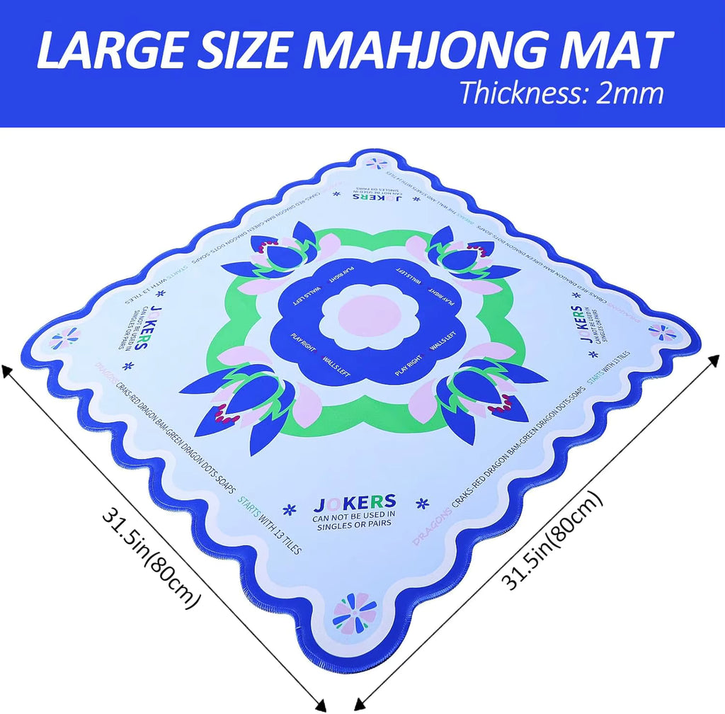 Blue Lotus Mahjong Table Mat