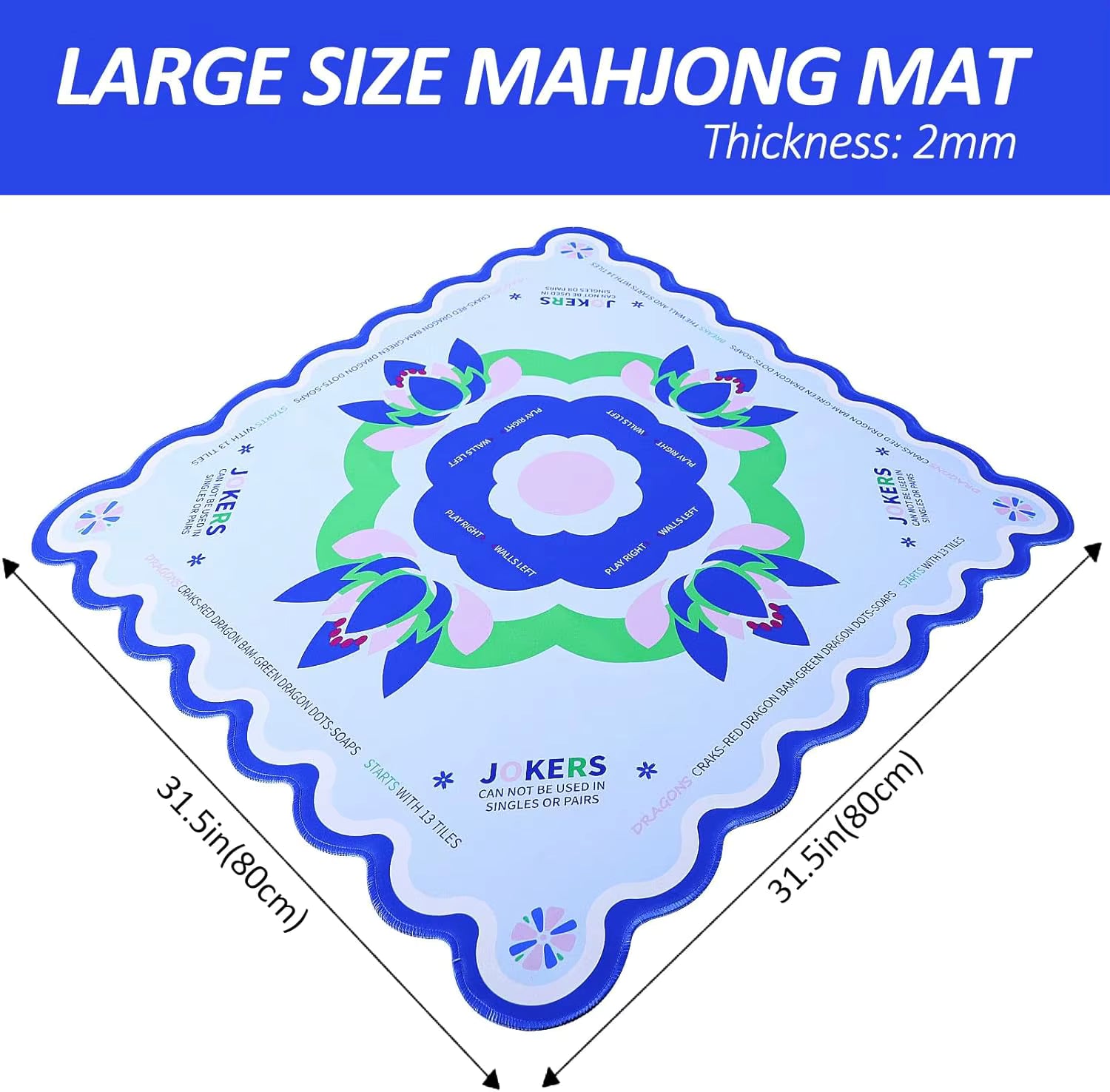 Blue Lotus Mahjong Table Mat